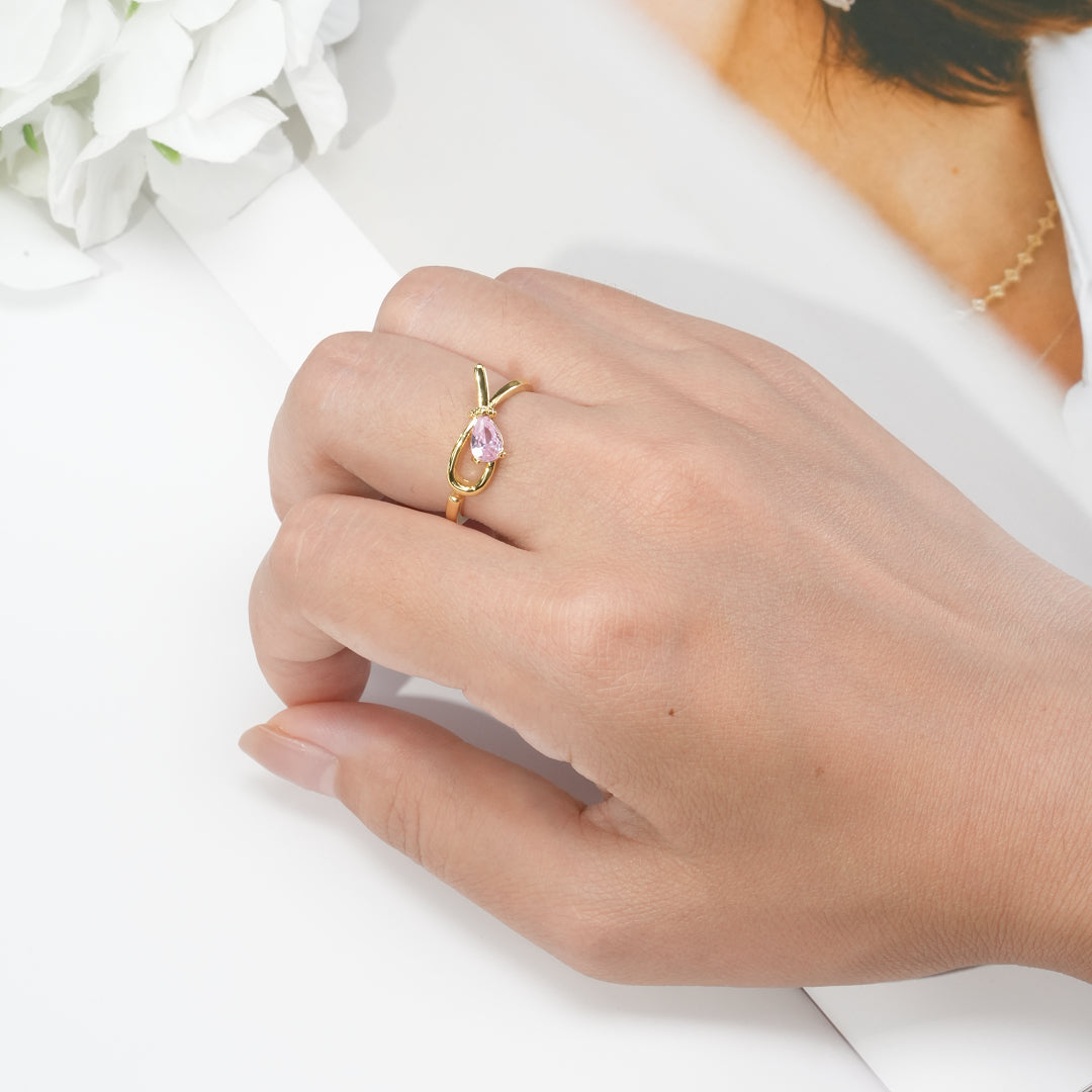 Tender Fairy Little Bow Teardrop Cut Stone Ring