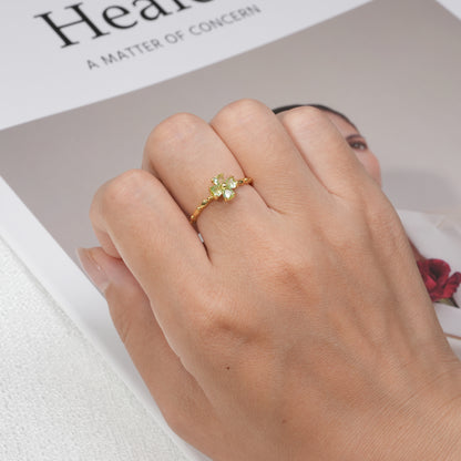 Four Leaf Clover Design Love Cut Stone Good Luck Ring