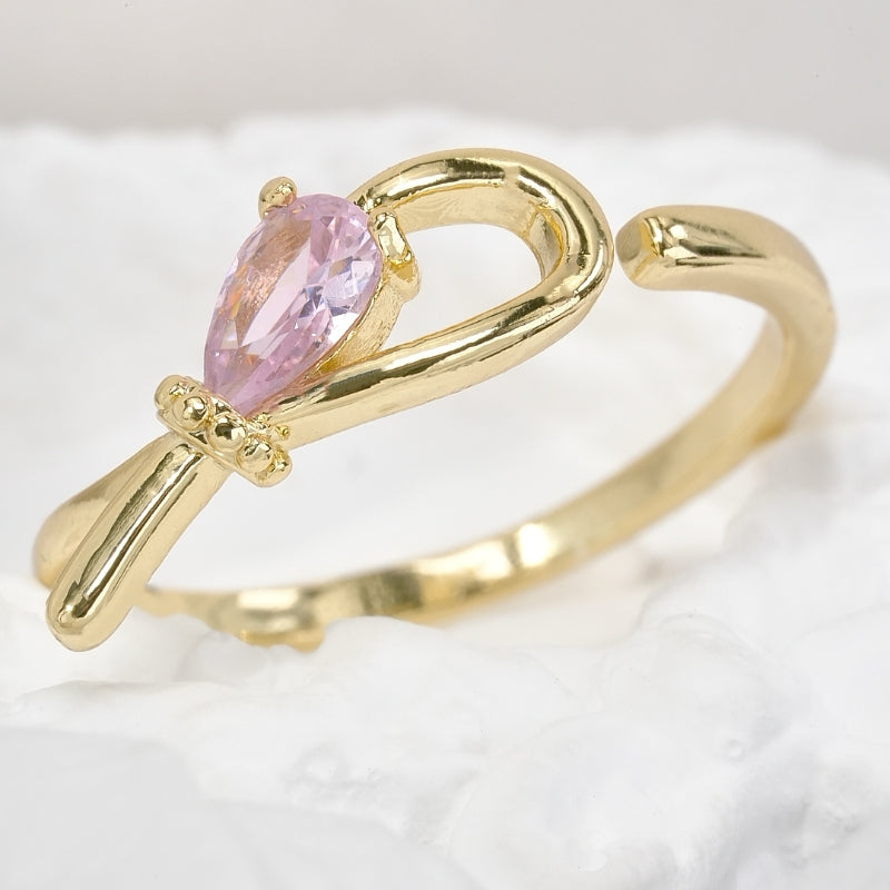 Tender Fairy Little Bow Teardrop Cut Stone Ring