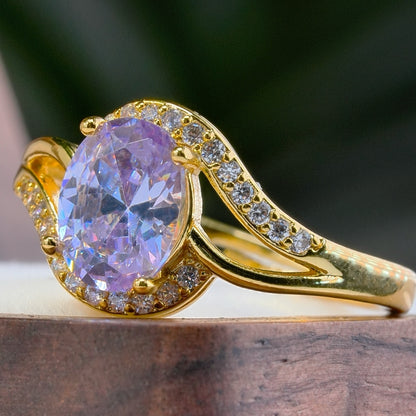 Elegant Curve Oval Gemstone Ring