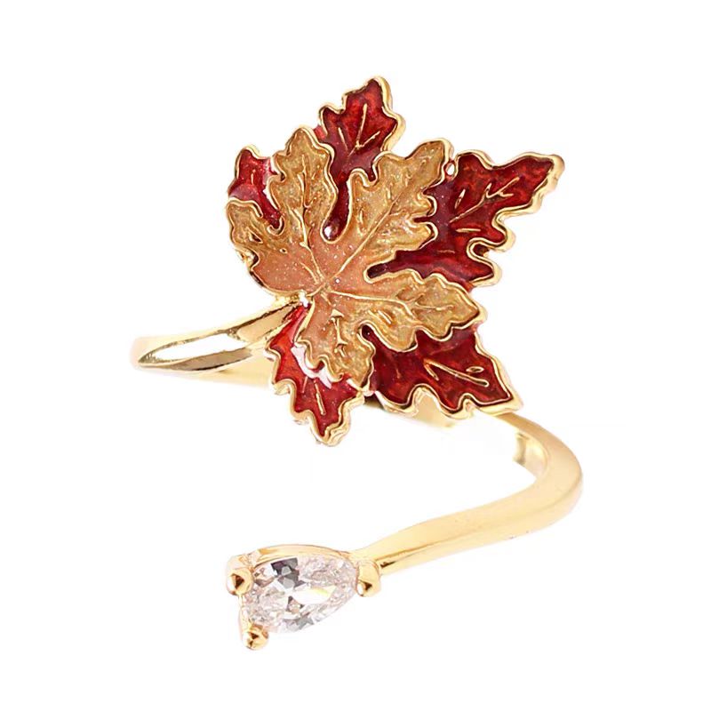 Mythjewelry Maple Leaf Enamel 18K Gold Light Luxury Ring