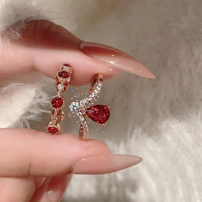 Stackable Vintage Red Cat's Eye Stone Metal Open Ring