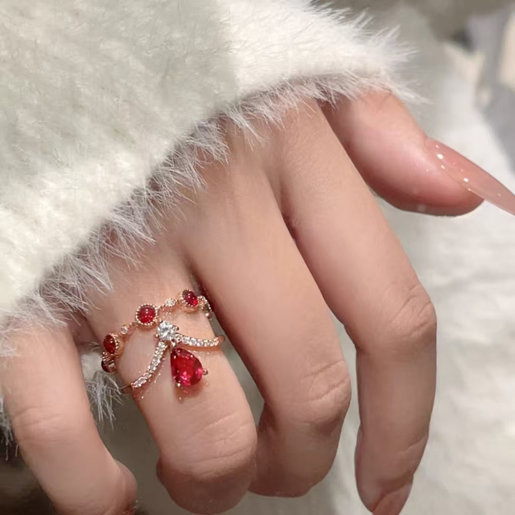 Stackable Vintage Red Cat's Eye Stone Metal Open Ring