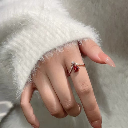 Stackable Vintage Red Cat's Eye Stone Metal Open Ring