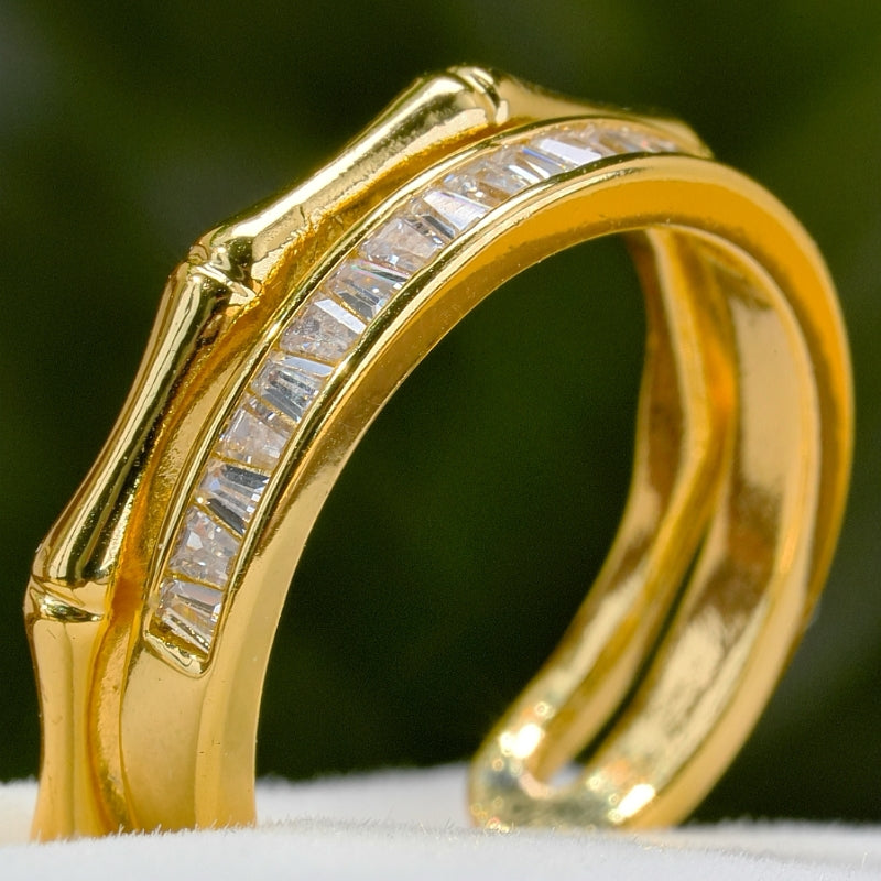 Bamboo Double Tier Trapezoidal Diamond Head Ring