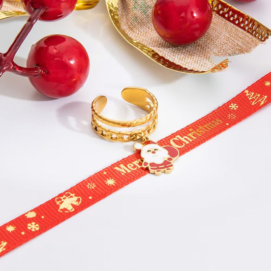 18K Gold Plated Christmas Ring-Santa Claus