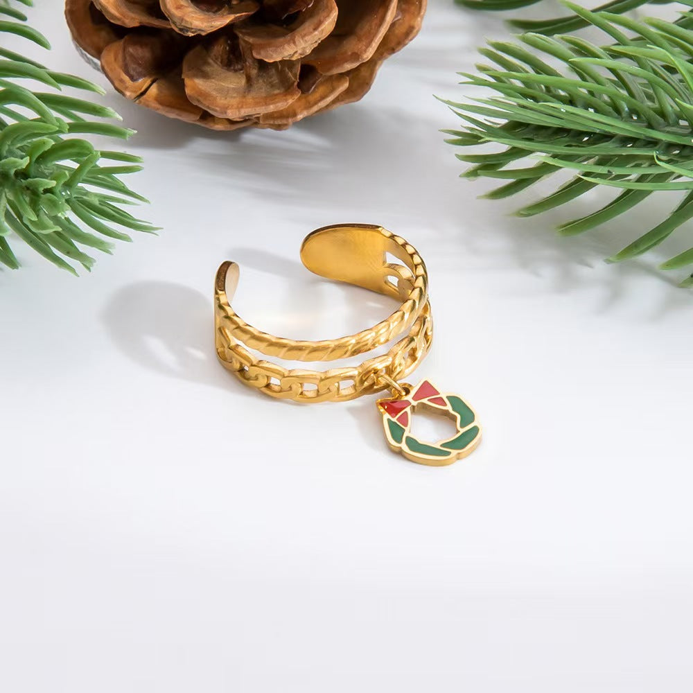 18K Gold Plated Christmas Ring-floral hoop