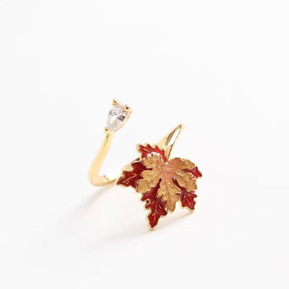 Mythjewelry Maple Leaf Enamel 18K Gold Light Luxury Ring