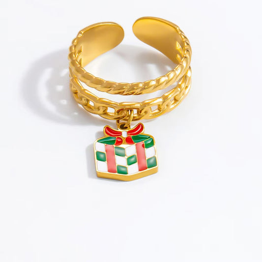 18K Gold Plated Christmas Ring-present