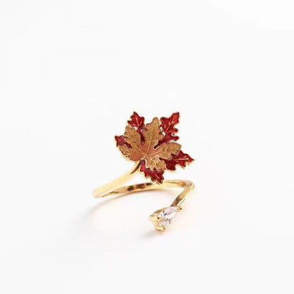 Mythjewelry Maple Leaf Enamel 18K Gold Light Luxury Ring