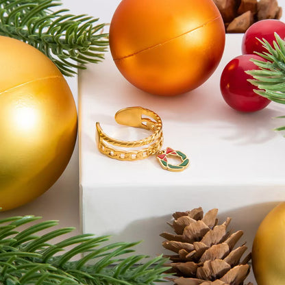 18K Gold Plated Christmas Ring-floral hoop